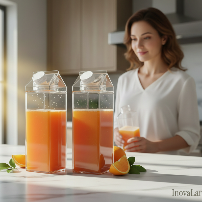 Kit 2 Garrafas Acrílicas 1L para Geladeira – Água, Suco e Leite