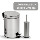 Kit Lixeira 5 litros Inox + Escova Sanitária Inox para Banheiro