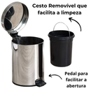 Kit Lixeira 5 litros Inox + Escova Sanitária Inox para Banheiro