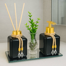 Kit Lavabo Banheiro Aromatizador de Ambiente e Sabonete Líquido Com Bandeja Luxo com vasinho