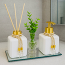 Kit Lavabo Banheiro Aromatizador de Ambiente e Sabonete Líquido Com Bandeja Luxo com vasinho