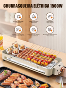 Churrasqueira Elétrica 1500W 127V 220V 110V Portátil Desmontável Ferro Inox Controle Temp Casa Acampamento Grelha antiad