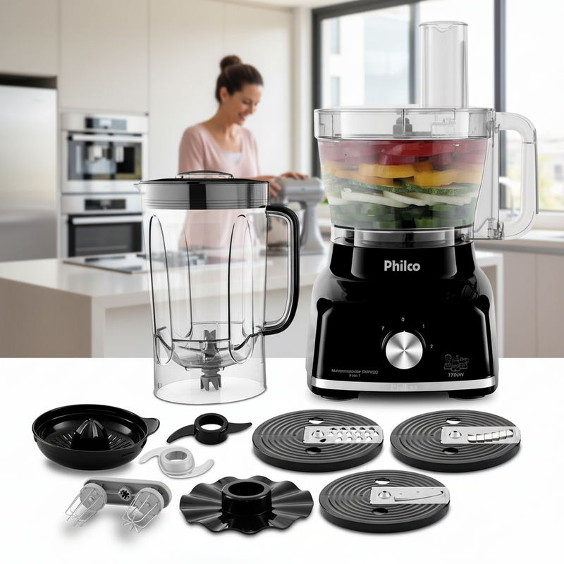 Multiprocessador Philco 1700W 9 em 1 – Alta Performance para Sua Cozinha | Inox & Potente