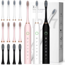 Escova De Dentes Elétrica Recarregável Sonic IPX7 Com 4 Cabeças Cor Branco E Preto a